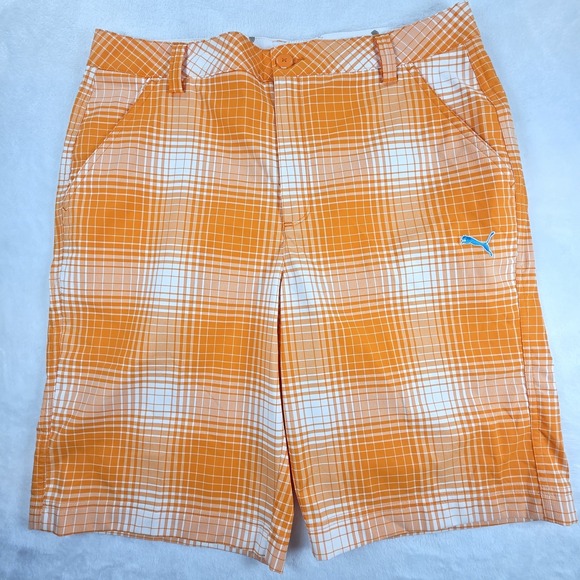 Puma Other - Puma Cobra Golf Mens Dry Cell Stretch Orange Plaids Casual Shorts Size 32 NWT